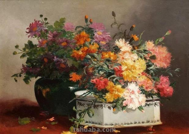 春暖花开，浪漫如诗的花卉静物︱法国画家尤金·亨利·柯乔瓦作品