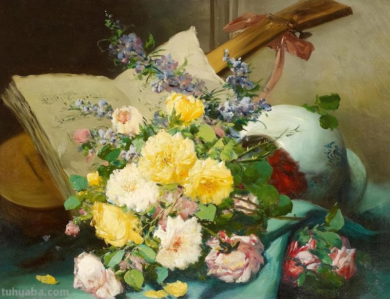 春暖花开，浪漫如诗的花卉静物︱法国画家尤金·亨利·柯乔瓦作品