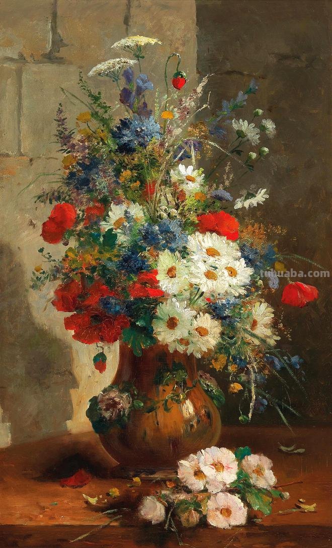 春暖花开，浪漫如诗的花卉静物︱法国画家尤金·亨利·柯乔瓦作品