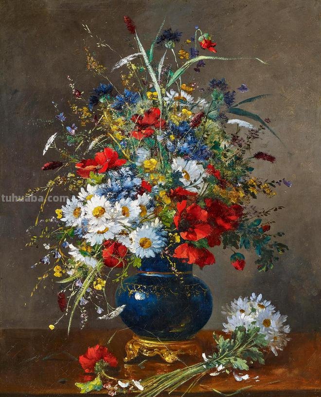 春暖花开，浪漫如诗的花卉静物︱法国画家尤金·亨利·柯乔瓦作品