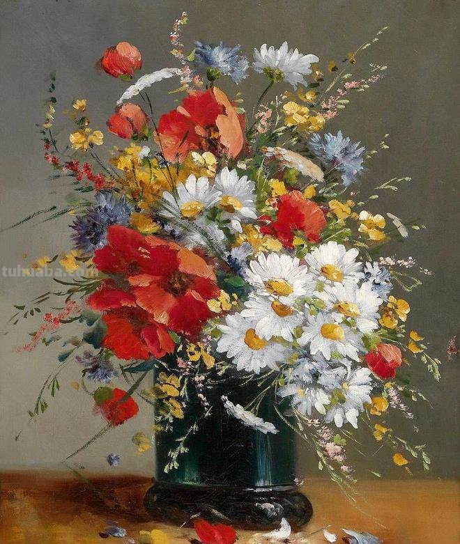 春暖花开，浪漫如诗的花卉静物︱法国画家尤金·亨利·柯乔瓦作品