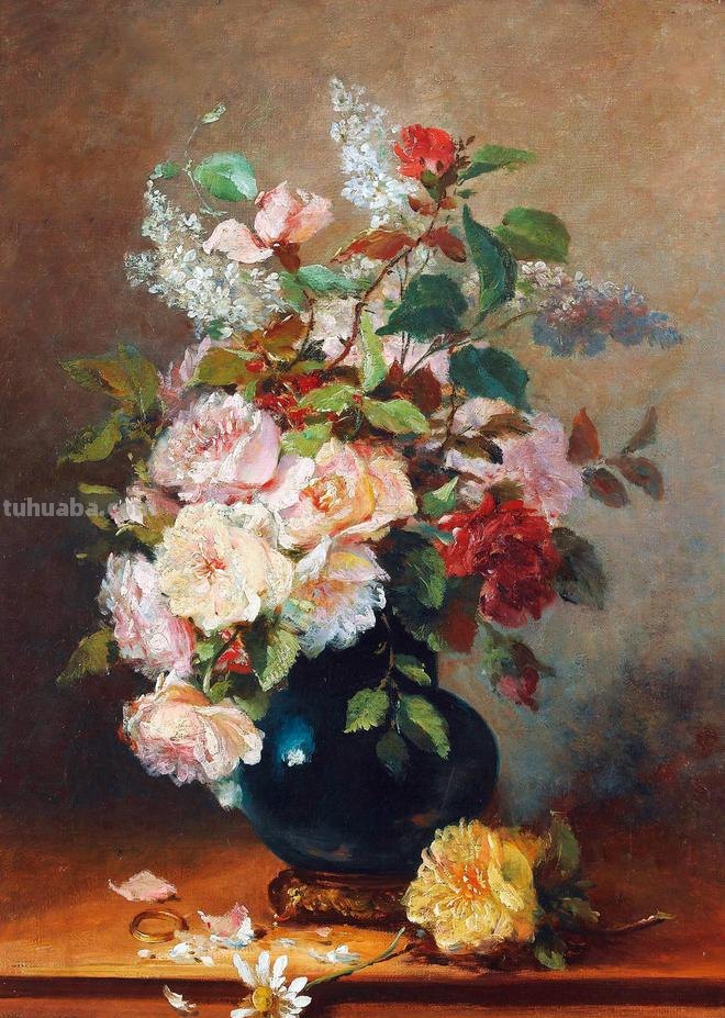 春暖花开，浪漫如诗的花卉静物︱法国画家尤金·亨利·柯乔瓦作品
