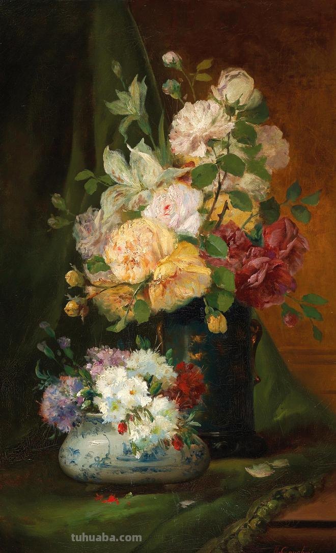 春暖花开，浪漫如诗的花卉静物︱法国画家尤金·亨利·柯乔瓦作品
