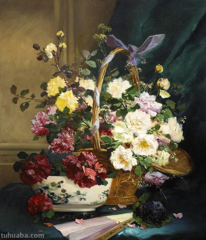 春暖花开，浪漫如诗的花卉静物︱法国画家尤金·亨利·柯乔瓦作品