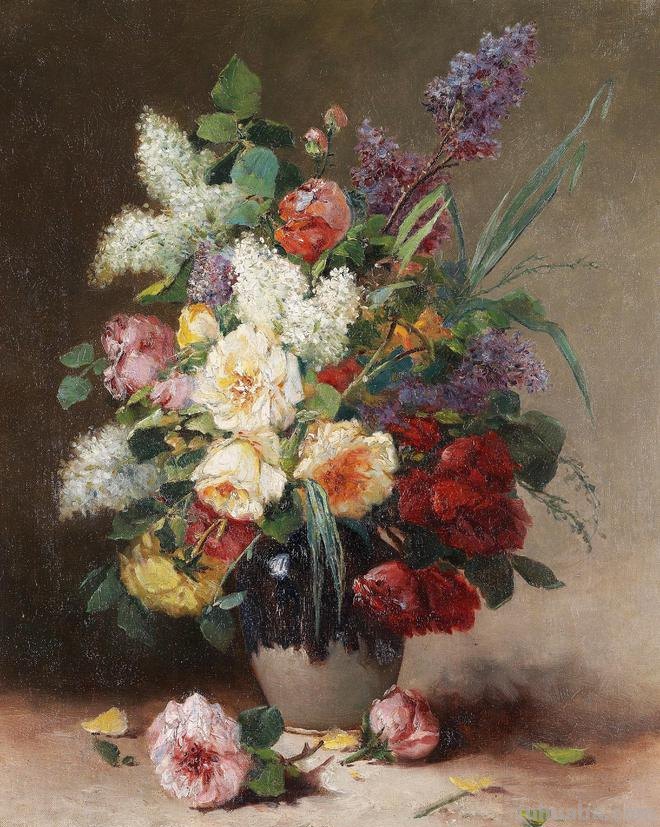 春暖花开，浪漫如诗的花卉静物︱法国画家尤金·亨利·柯乔瓦作品