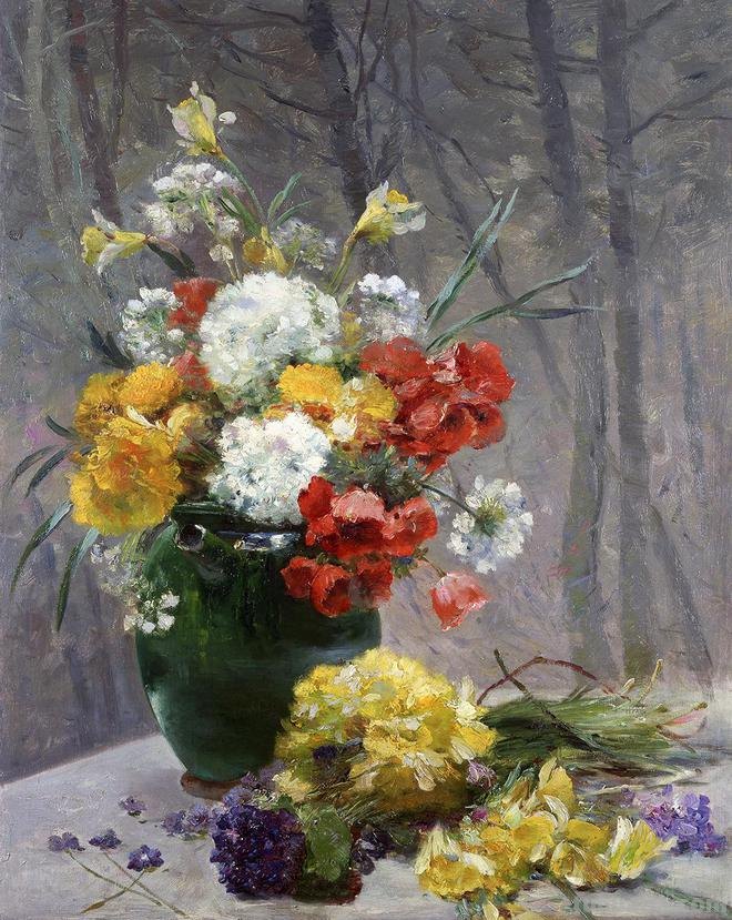 春暖花开，浪漫如诗的花卉静物︱法国画家尤金·亨利·柯乔瓦作品