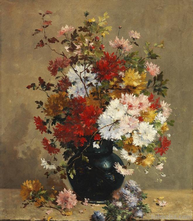 春暖花开，浪漫如诗的花卉静物︱法国画家尤金·亨利·柯乔瓦作品