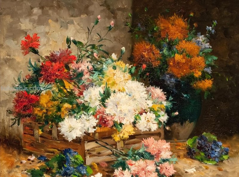 春暖花开，浪漫如诗的花卉静物︱法国画家尤金·亨利·柯乔瓦作品