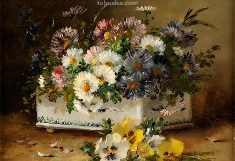 春暖花开，浪漫如诗的花卉静物︱法国画家尤金·亨利·柯乔瓦作品
