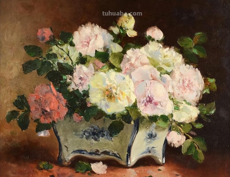 春暖花开，浪漫如诗的花卉静物︱法国画家尤金·亨利·柯乔瓦作品