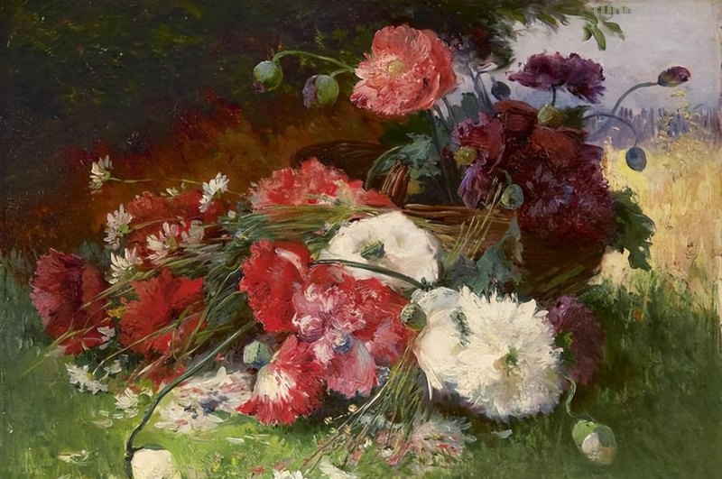 春暖花开，浪漫如诗的花卉静物︱法国画家尤金·亨利·柯乔瓦作品