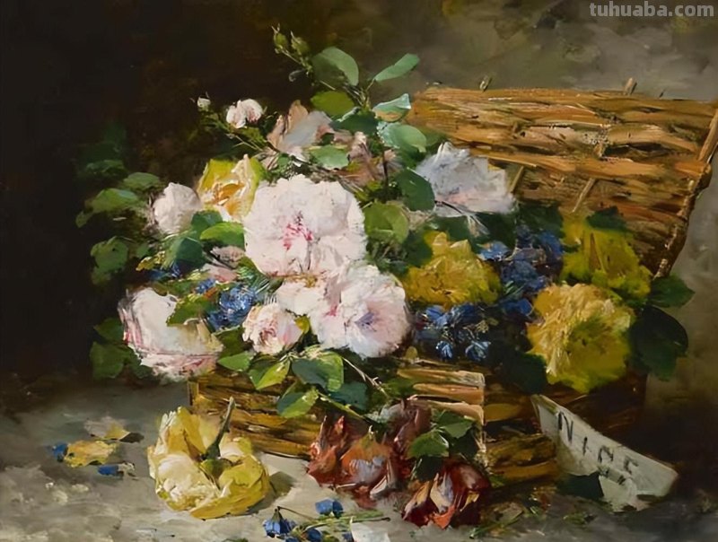 春暖花开，浪漫如诗的花卉静物︱法国画家尤金·亨利·柯乔瓦作品
