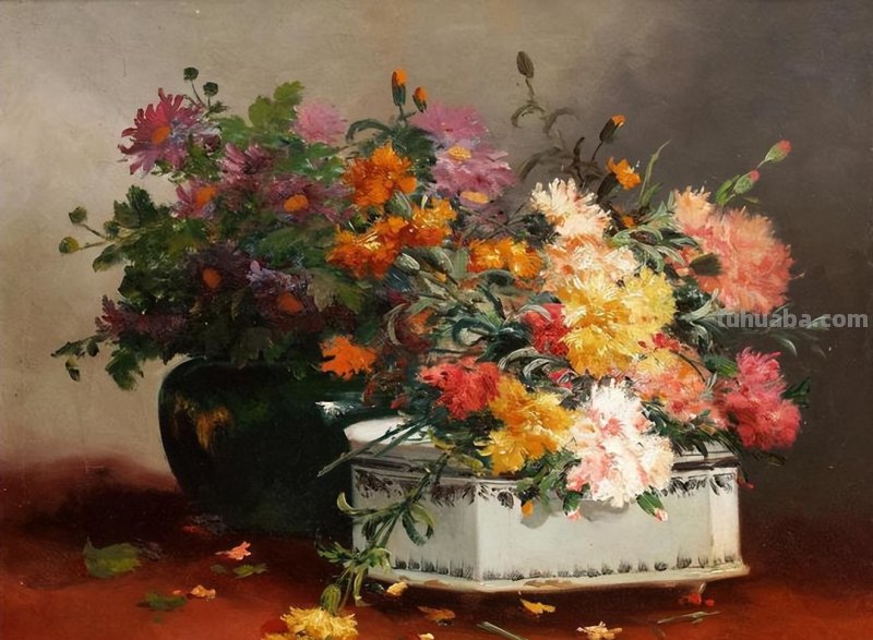 春暖花开，浪漫如诗的花卉静物︱法国画家尤金·亨利·柯乔瓦作品