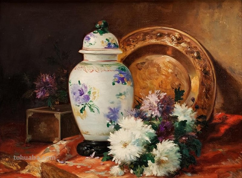 春暖花开，浪漫如诗的花卉静物︱法国画家尤金·亨利·柯乔瓦作品