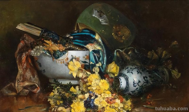 春暖花开，浪漫如诗的花卉静物︱法国画家尤金·亨利·柯乔瓦作品