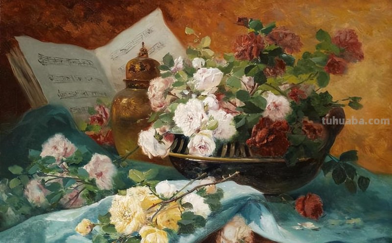 春暖花开，浪漫如诗的花卉静物︱法国画家尤金·亨利·柯乔瓦作品