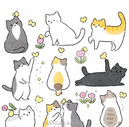 20种彩色猫狗简笔画资料,每一幅都很精彩!拿去临摹吧