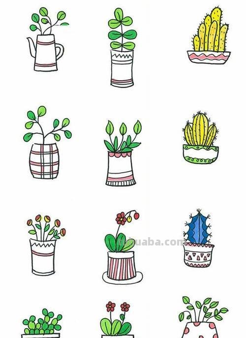 每天学一幅简笔画-32种小清新绿植简笔画图片素材大全