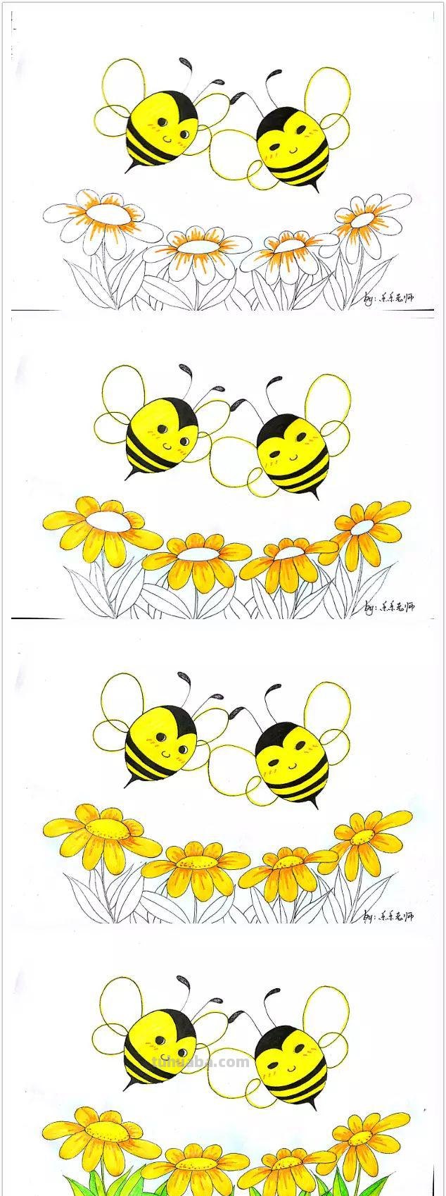 儿童简笔画教程|两只小蜜蜂呀,飞在花丛中呀 儿童简笔画教程|两只小蜜蜂呀,飞在花丛中呀