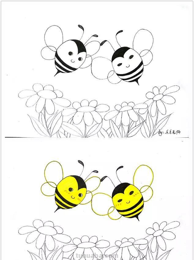 儿童简笔画教程|两只小蜜蜂呀,飞在花丛中呀 儿童简笔画教程|两只小蜜蜂呀,飞在花丛中呀