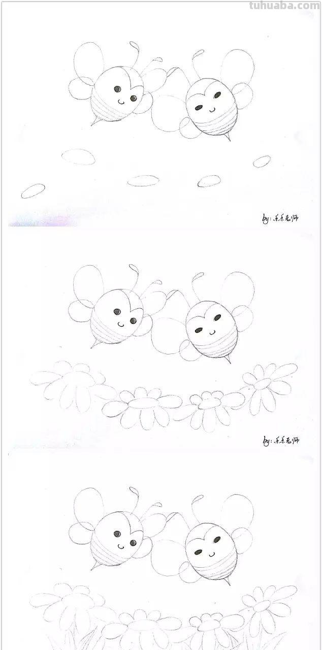 儿童简笔画教程|两只小蜜蜂呀,飞在花丛中呀 儿童简笔画教程|两只小蜜蜂呀,飞在花丛中呀