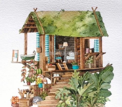 清新水彩教程，教你画童话的小屋