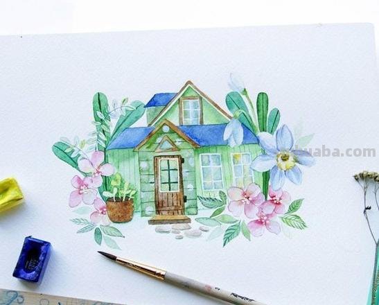 清新水彩教程，教你画童话的小屋