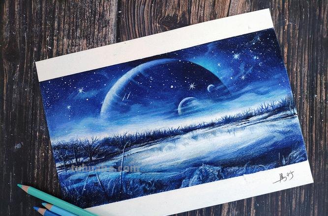 迷人的夜景彩铅画怎么画 怎么用彩铅画星空,详细一点?