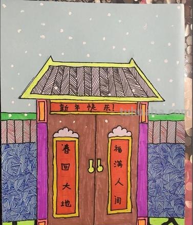 贴春联的彩铅画怎么画 关于2023年春节的画?