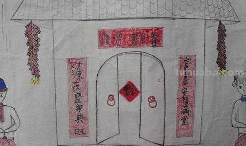 贴春联的彩铅画怎么画 关于2023年春节的画?