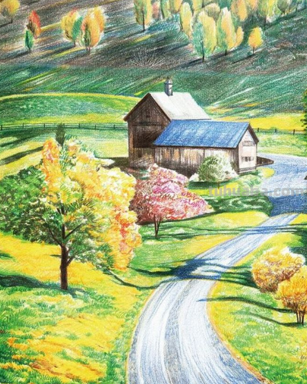 远去的路 彩铅画怎么画 怎么用彩铅画风景画小学？