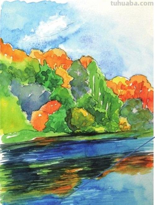 【手把手教你画出风景色彩湖面】- 涂画吧小编教你如何画出逼真的风景色彩湖面