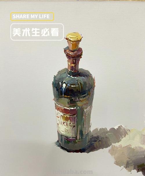 用色彩静物绘画红酒瓶及瓶子,打造艺术品般的画作
