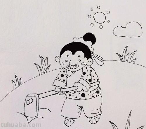 爷爷的简笔画怎么画 简笔画课堂:锄地的老爷爷?