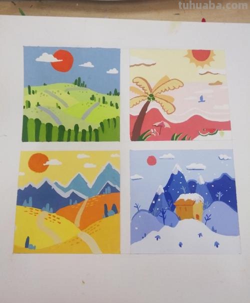 色彩构成春夏秋冬四格设计作业