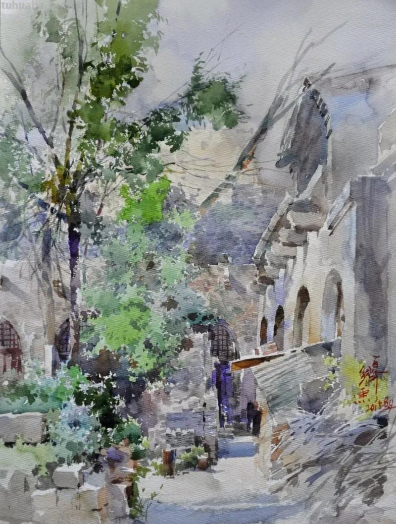 马百齐人像风景水彩画欣赏