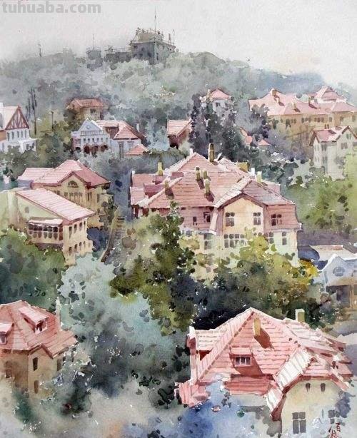 马百齐人像风景水彩画欣赏