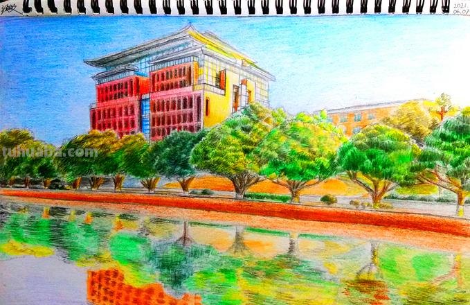 歌颂学校的彩铅画怎么画 校园画简单又漂亮?
