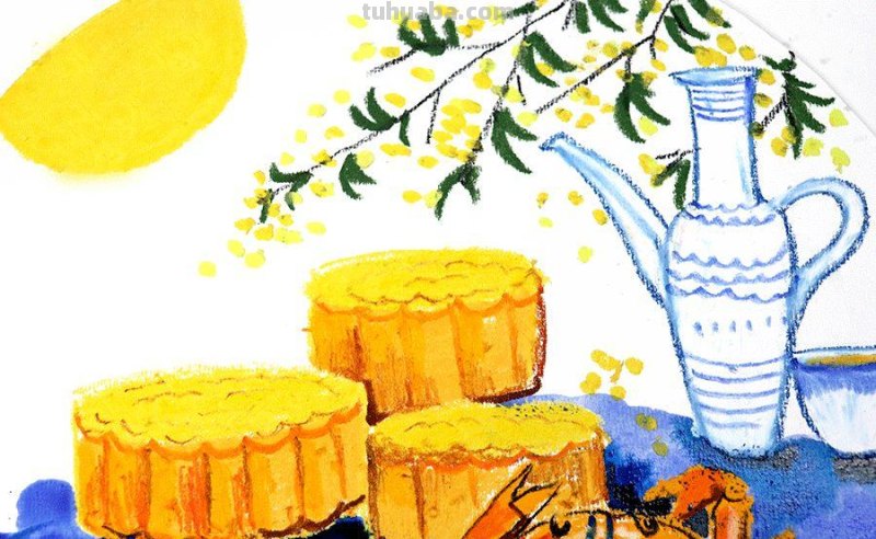 儿童画教程｜油水分离趣画中秋节的美味