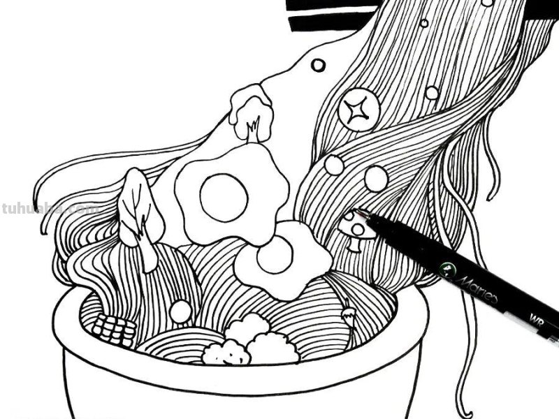 儿童画教程｜在衣食住行中发现艺术美《一碗香喷喷的拉面》