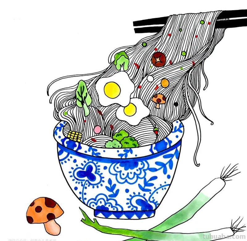 儿童画教程｜在衣食住行中发现艺术美《一碗香喷喷的拉面》
