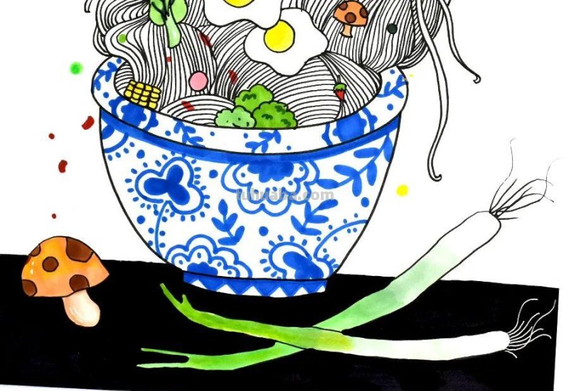 儿童画教程｜在衣食住行中发现艺术美《一碗香喷喷的拉面》