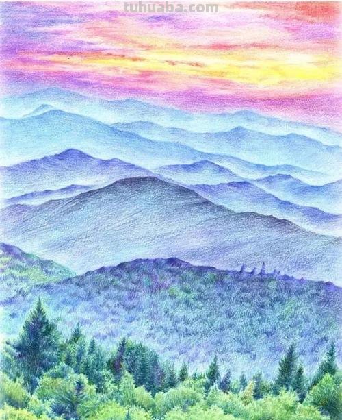 大好河山彩铅画怎么画 怎样用彩铅画有山又有水的画?