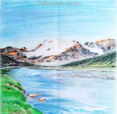大好河山彩铅画怎么画 怎样用彩铅画有山又有水的画?