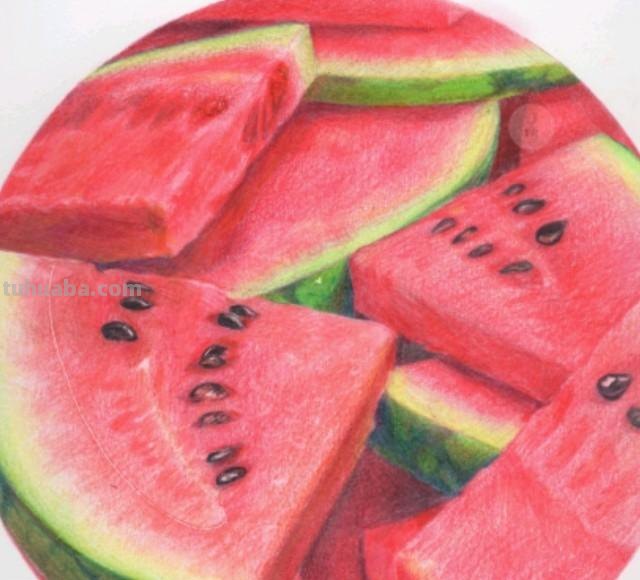 自己用彩铅画水果怎么画 彩铅两牙西瓜的画法？