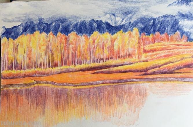 彩铅秋天风景画怎么画 初中秋天的一棵树彩铅画？