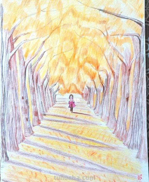 彩铅秋天风景画怎么画 初中秋天的一棵树彩铅画？