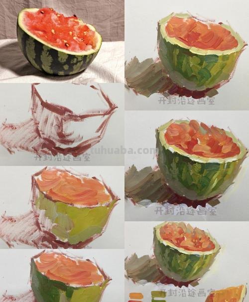 西瓜色彩静物：展现清新夏日的绘画艺术 