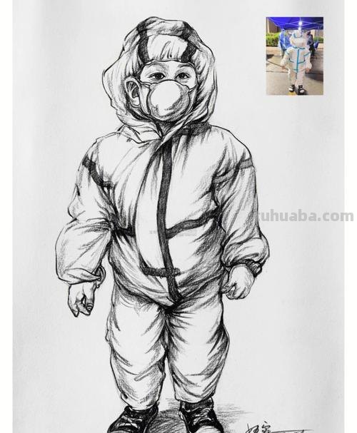 速写关于疫情 抗疫儿童绘画作品？
