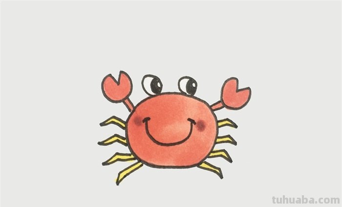 怎么画螃蟹简笔画图片 如何画一条可爱的寄居蟹卡通儿童简笔画步骤教程？